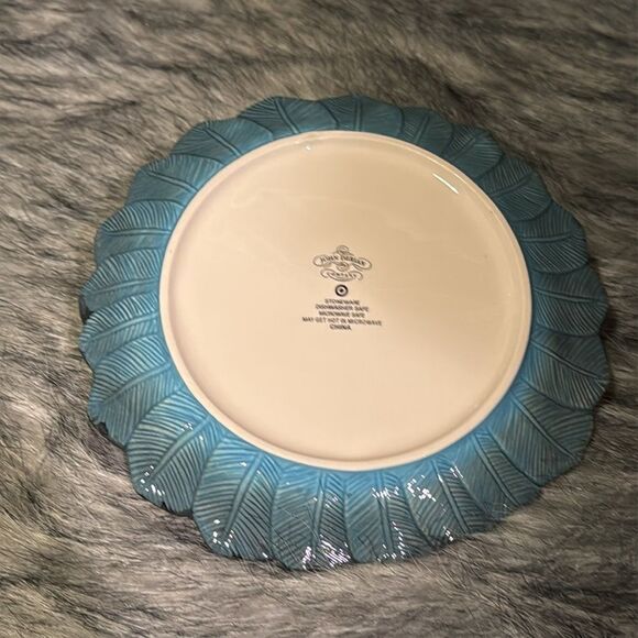 John Derian 1pc Stoneware Feather Salad Plate in Blue - Picture 4 of 11